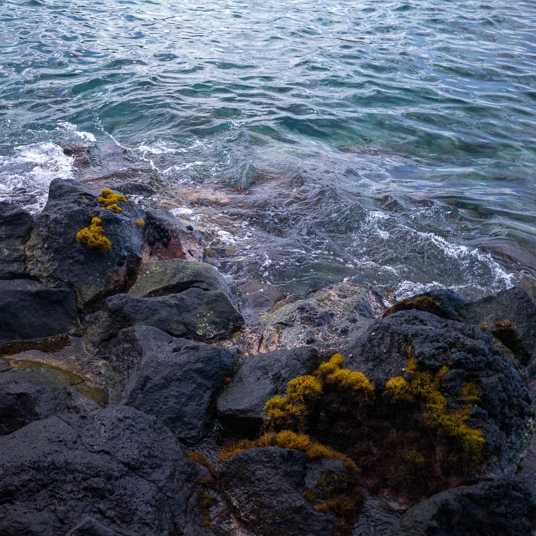 Waves against a dark rocky shore