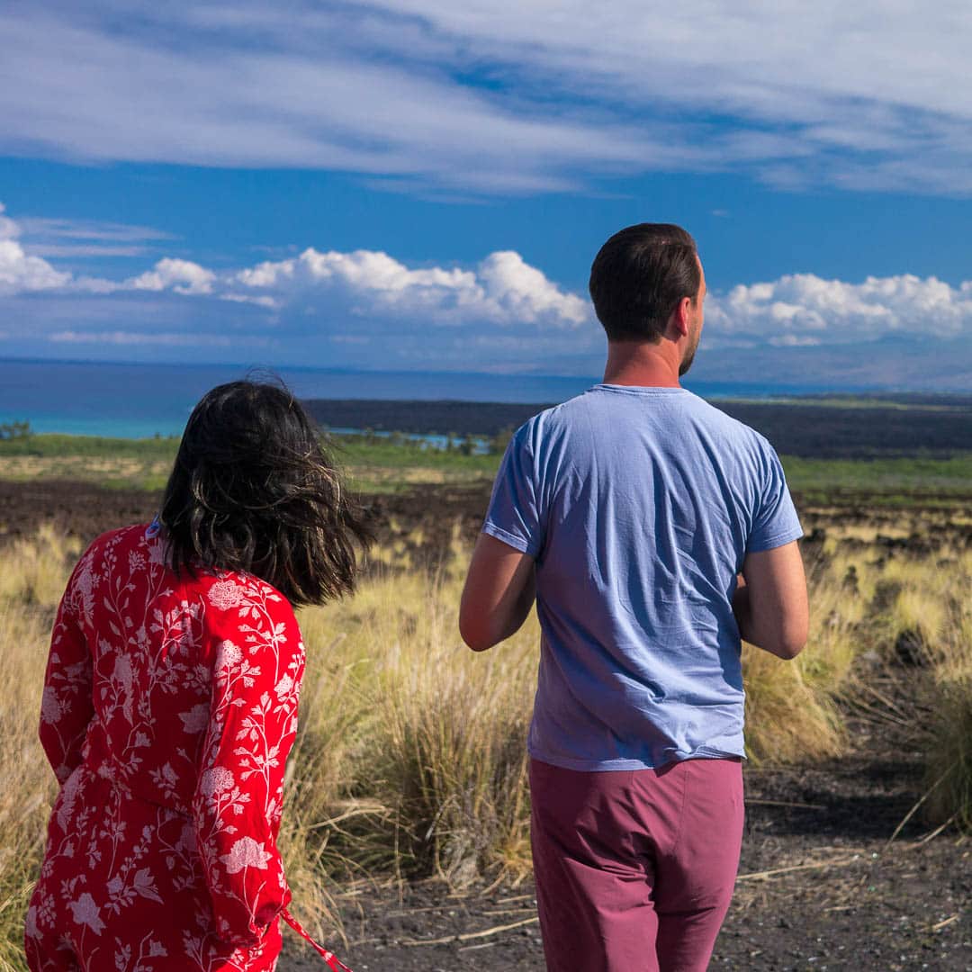 Friends looking out over the water