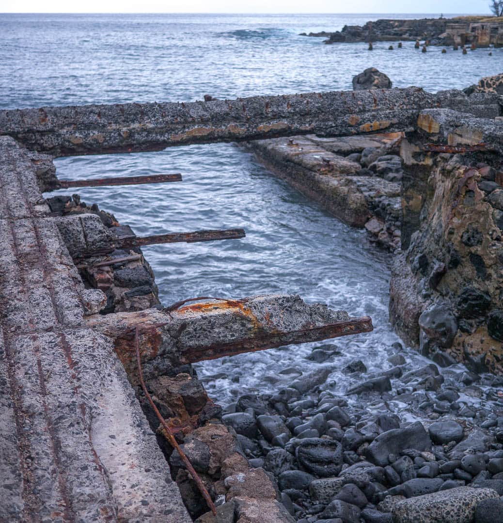 Rusted beams near the water