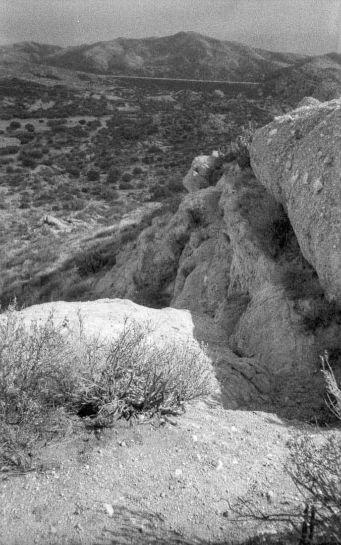 Looking down the rocky cliff