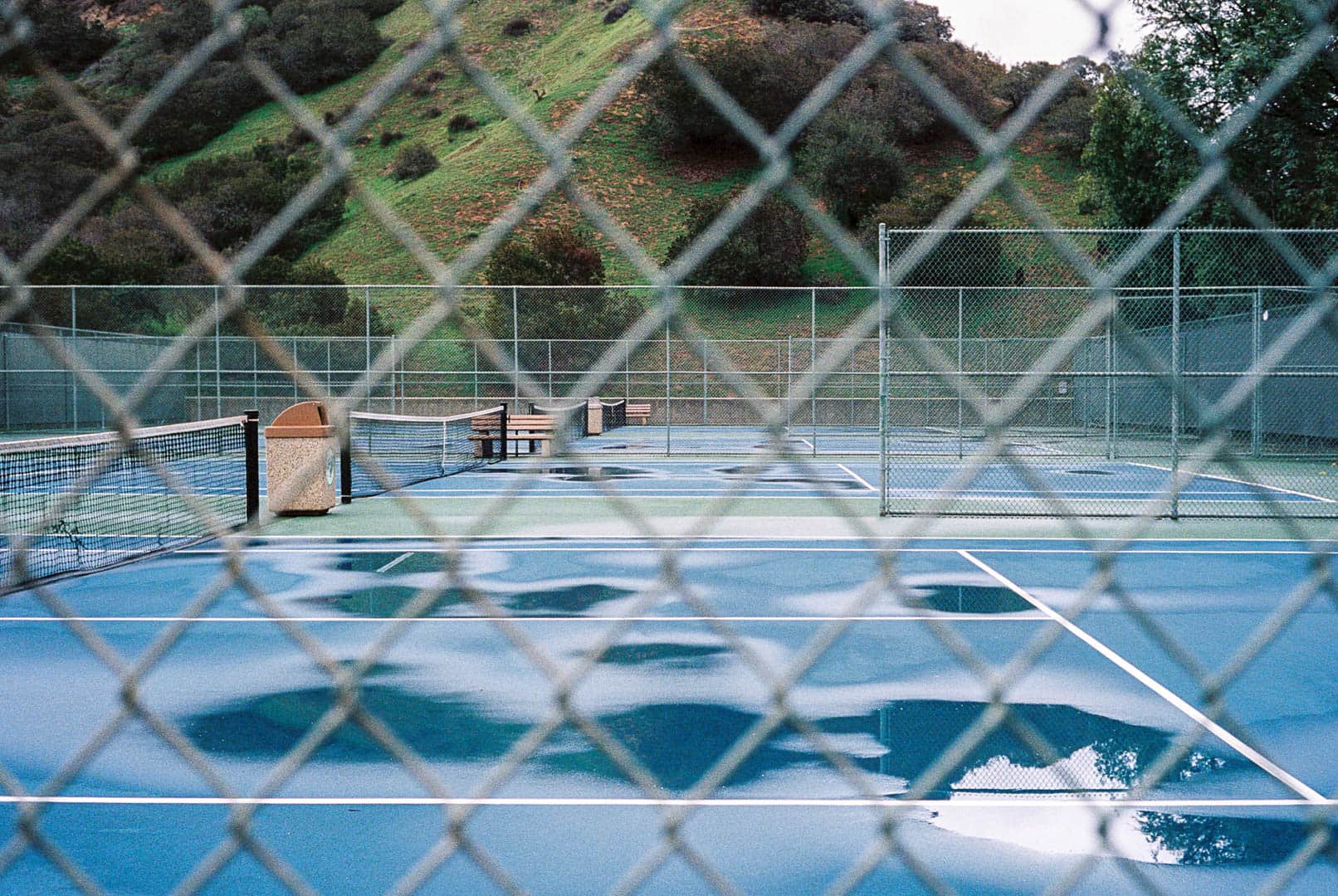 Tennis court in the rain