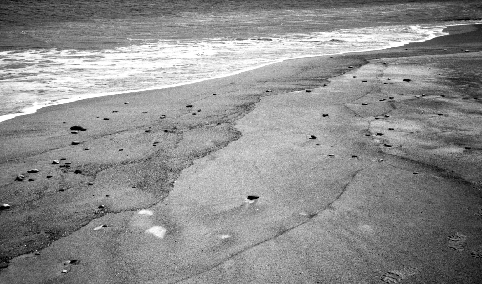 A sandy textured beach with water rushing towards the shore