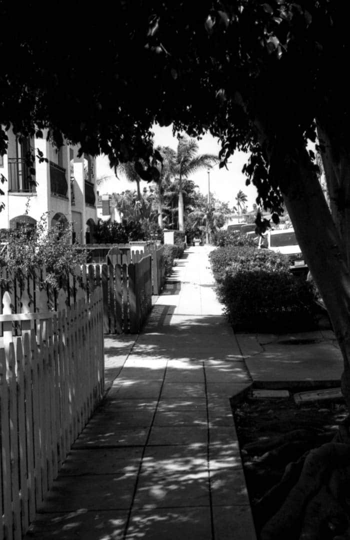 A shaded sidewalk in San Diego